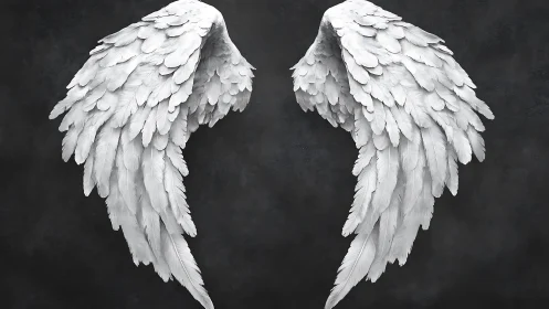 Silent alabaster angel wings poised in charcoal dusk.