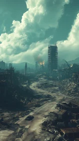 Shattered skyline whispers under storm-heavy teal clouds