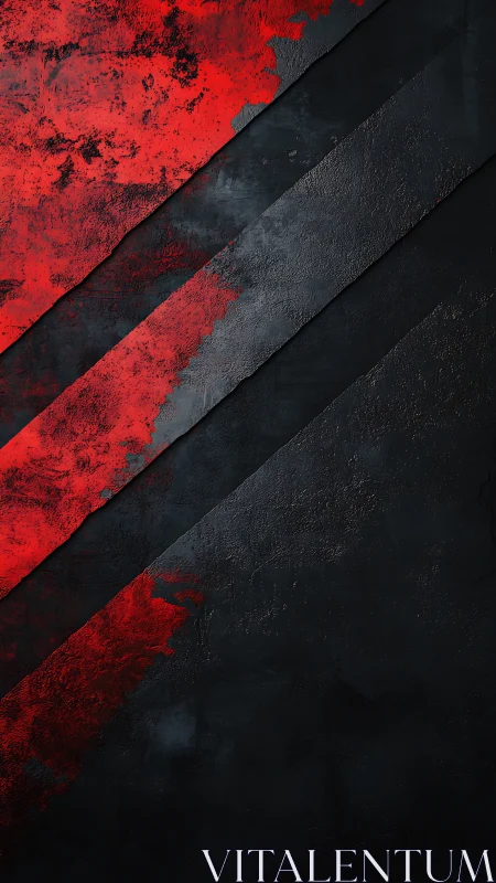 Diagonal textured bands divide red and black rough fields