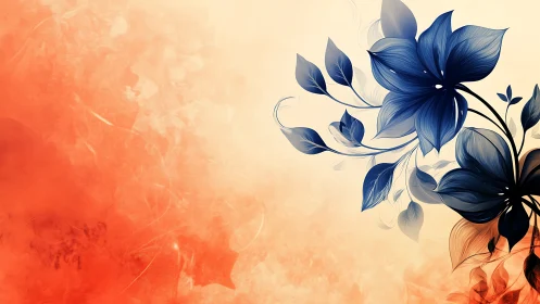 Blue flowers with orange gradient background artwork