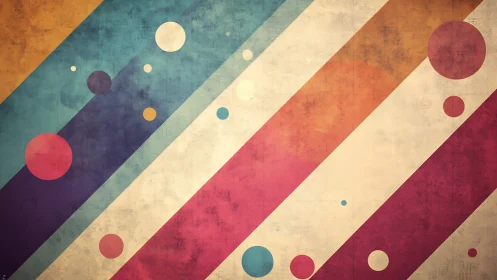 Retro diagonals with colorful circles and worn texture.