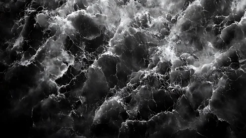Abstract Turbulent Black and White Marble Texture Digital Art.