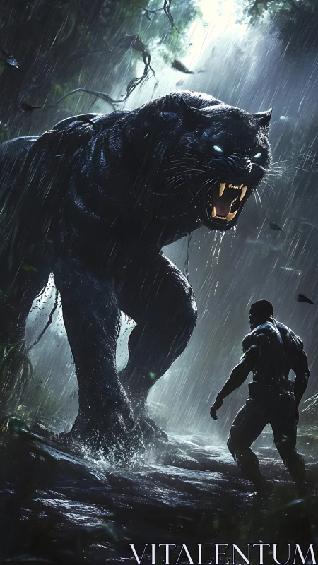 Hunter Confronts Massive Black Panther in Rainforest