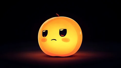 Glowing sad orange orb character in dramatic darkness.