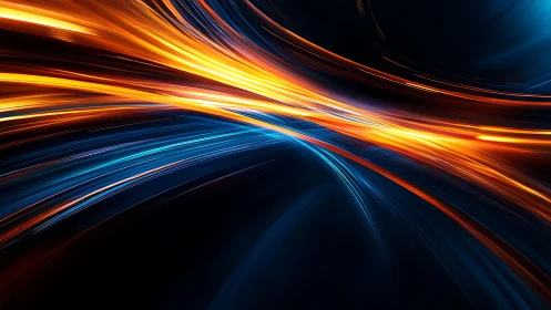 Dynamic abstract light streaks in vibrant blue and orange tones.