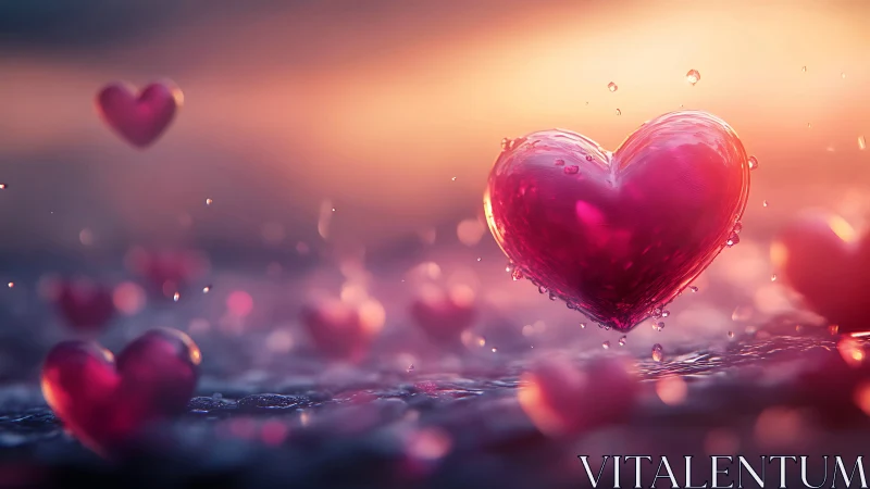 Luminescent Heart Forms Suspended in Prismatic Water Medium.