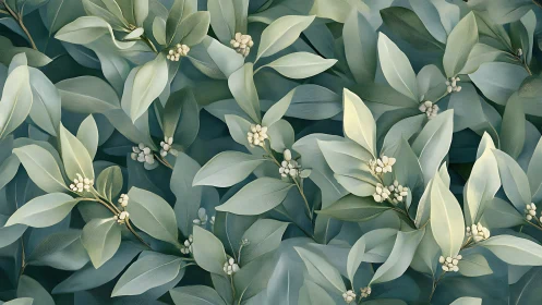 Layered eucalyptus leaves in soft teal botanical pattern.