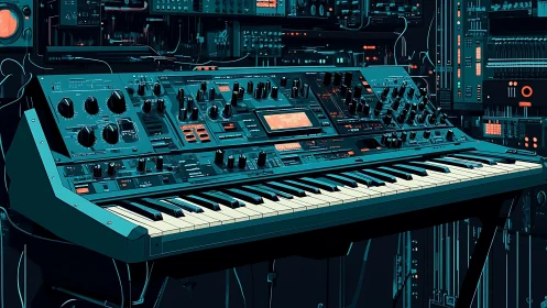 Neon synth cathedral glows in a labyrinth of retro circuits.