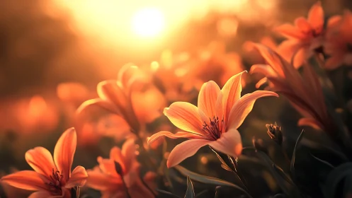 Golden Hour Lilies Glowing in Warm Sunlight.