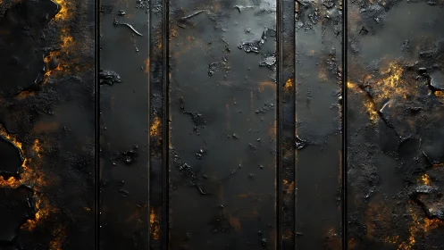 Charred metal wall texture with molten ember fissures.