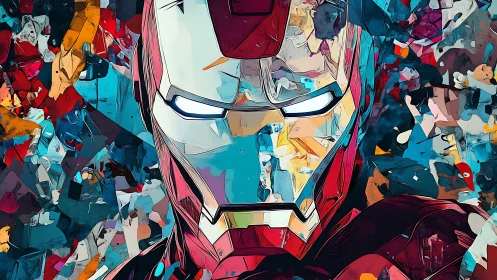 Stylized armored helmet portrait rendered with vivid colors