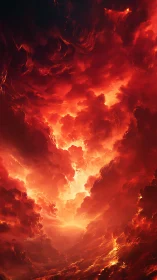 Blazing sky of firelit clouds opening into glowing light.