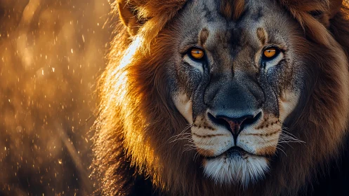 Backlit lion portrait with shallow depth and dramatic rim lighting