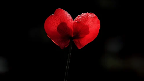 Glowing red poppy blossoms dance against darkness with ethereal light