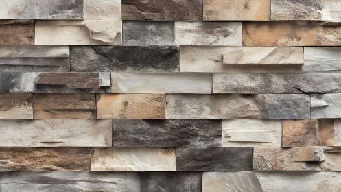 Textured stacked stone wall with natural earth tones, modern style.