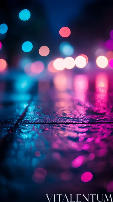 Neon raindrops sketch constellations across the midnight street