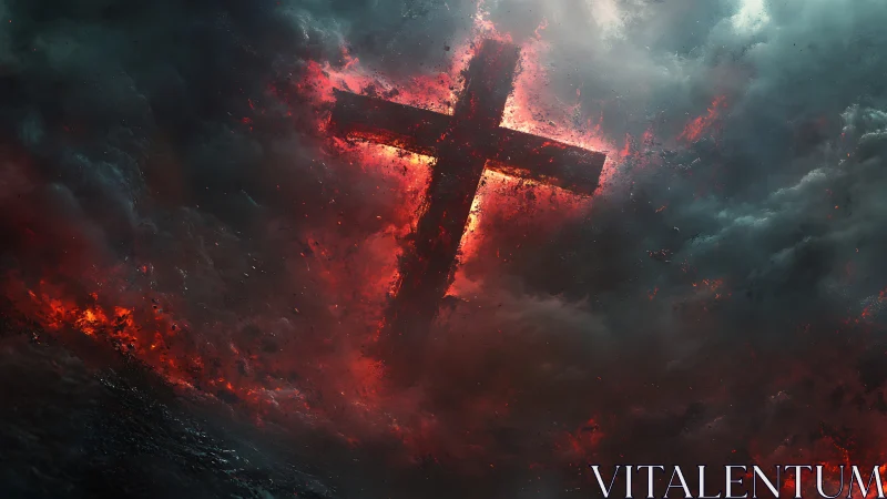 Luminous cruciform rift in turbulent apocalyptic stormfield