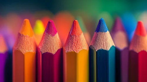 Colorful pencil tips lined up like tiny playful peaks.