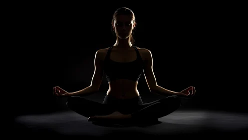 Low key studio portrait of woman in lotus meditation pose