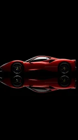 Side-profile red supercar rendered with glossy reflections and black void