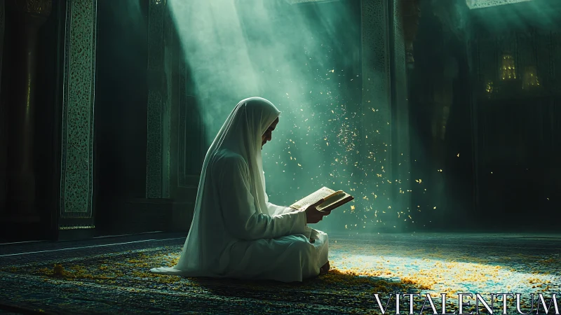 Soft light gathers as a lone reader breathes in quiet verses