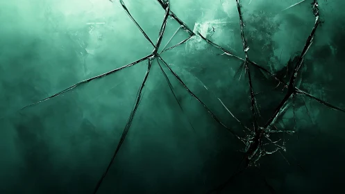 Cracked Glass Digital Art with Dark Teal Abstract Background.