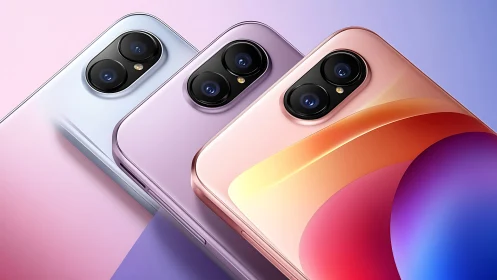 Three Stylish Smartphones in Soft Pastel Colors