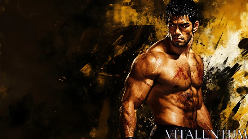 Digital painting depicts muscular male figure against abstract background