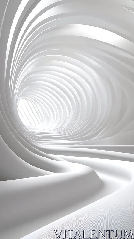 Whispering white tunnel curls light into a soft spiral path