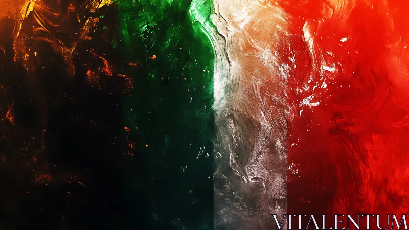 Tricolor fluid abstraction with vertical bands of green white red