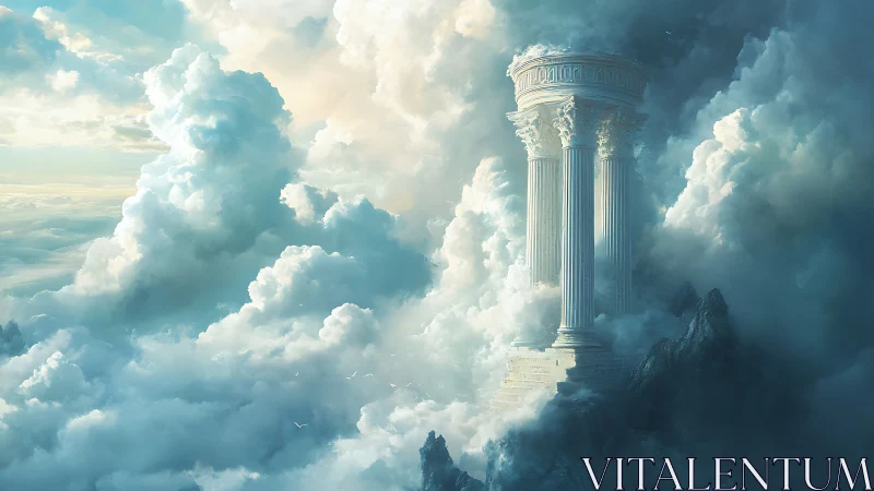 Cloudborne temple drifts above mist-wreathed mountainscape.