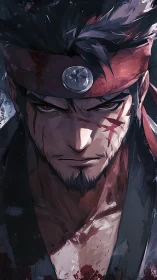 Battle-scarred warrior portrait in dramatic anime rendering.