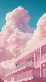 Cotton candy clouds drifting over a pastel balcony dream.