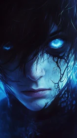 Glowing-eyed cyber-noir portrait explores eerie bioluminescent gaze