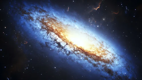 Spiral galaxy core in luminous nebular dust gradient rendering.