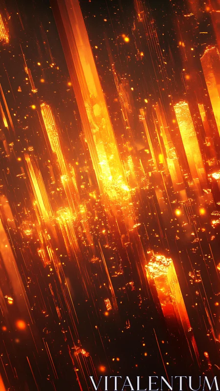 Glowing Vertical Light Lines Creating Digital Fire Cityscape
