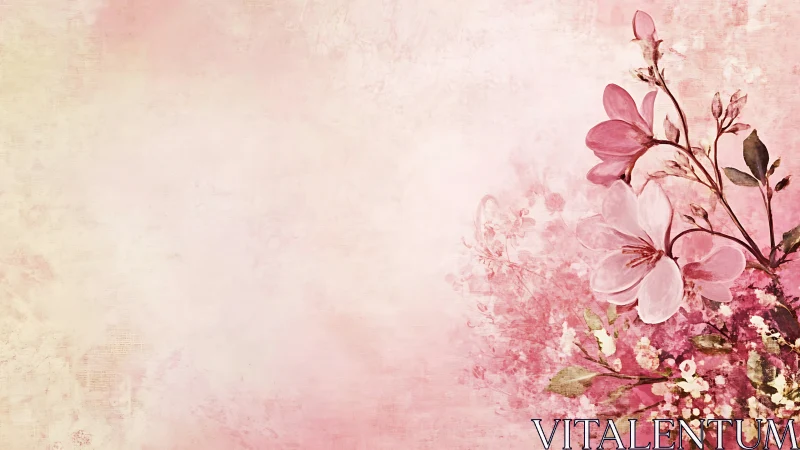 Vintage Bloom Symphony: Delicate Pink Florals Against Whispered Cream.