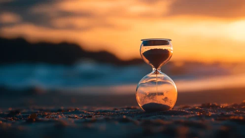 Coastal hourglass at sunset with shallow depth-of-field precision.
