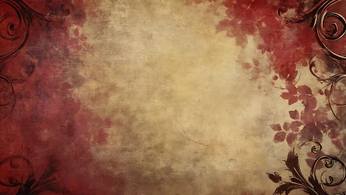 Vintage red floral frame softens into warm textured center