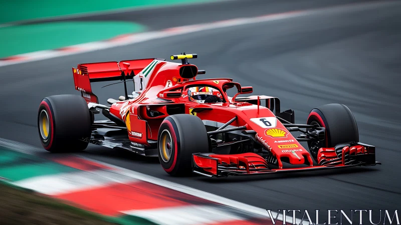 Ferrari Formula 1 car on circuit apex with dynamic motion blur