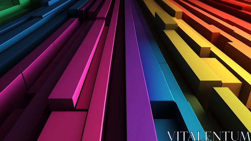 3D volumetric rainbow bars in deep perspective abstraction.
