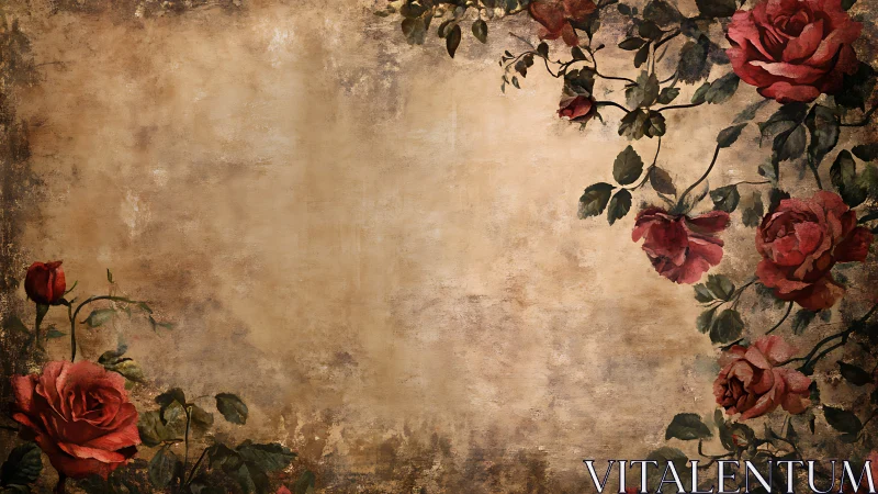 Vintage rose border frames distressed parchment background