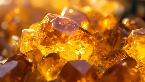 Golden citrine crystals glow under warm directional light.
