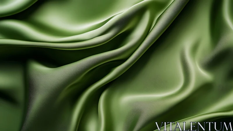 Green satin fabric folds in soft undulating draped layers.