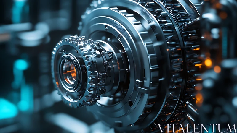 High-precision metallic gear assembly rendered in detailed 3D visualization