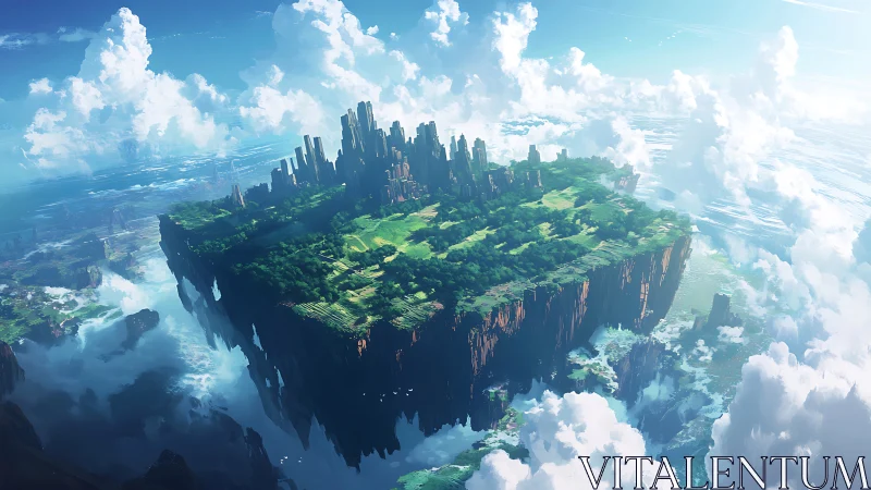 Floating Sky Continent: Layered Aerial Landscape with Urban Architecture.