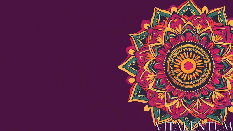 Vibrant mandala blooms against a deep plum background