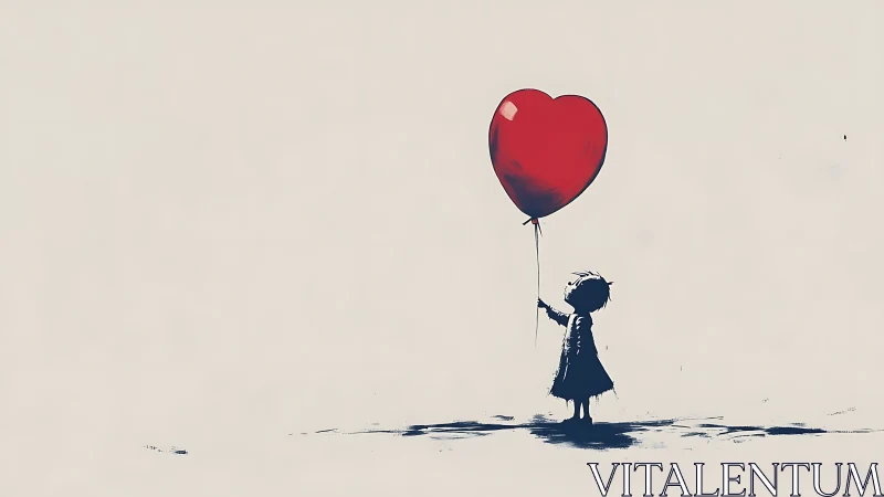 Heart balloon held by a hopeful child on quiet canvas.