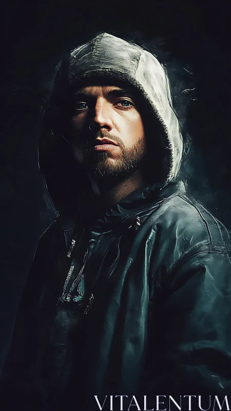 Moody hooded portrait catching light in quiet defiance.