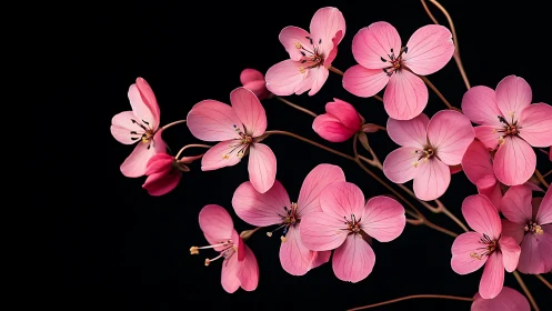 Pink Cherry Blossoms Dancing in Darkness.